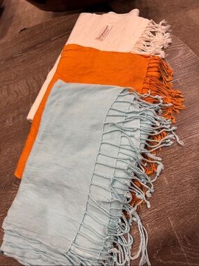 pashmina Orange, Light Blue & White Colorblock Pashmina Scarf